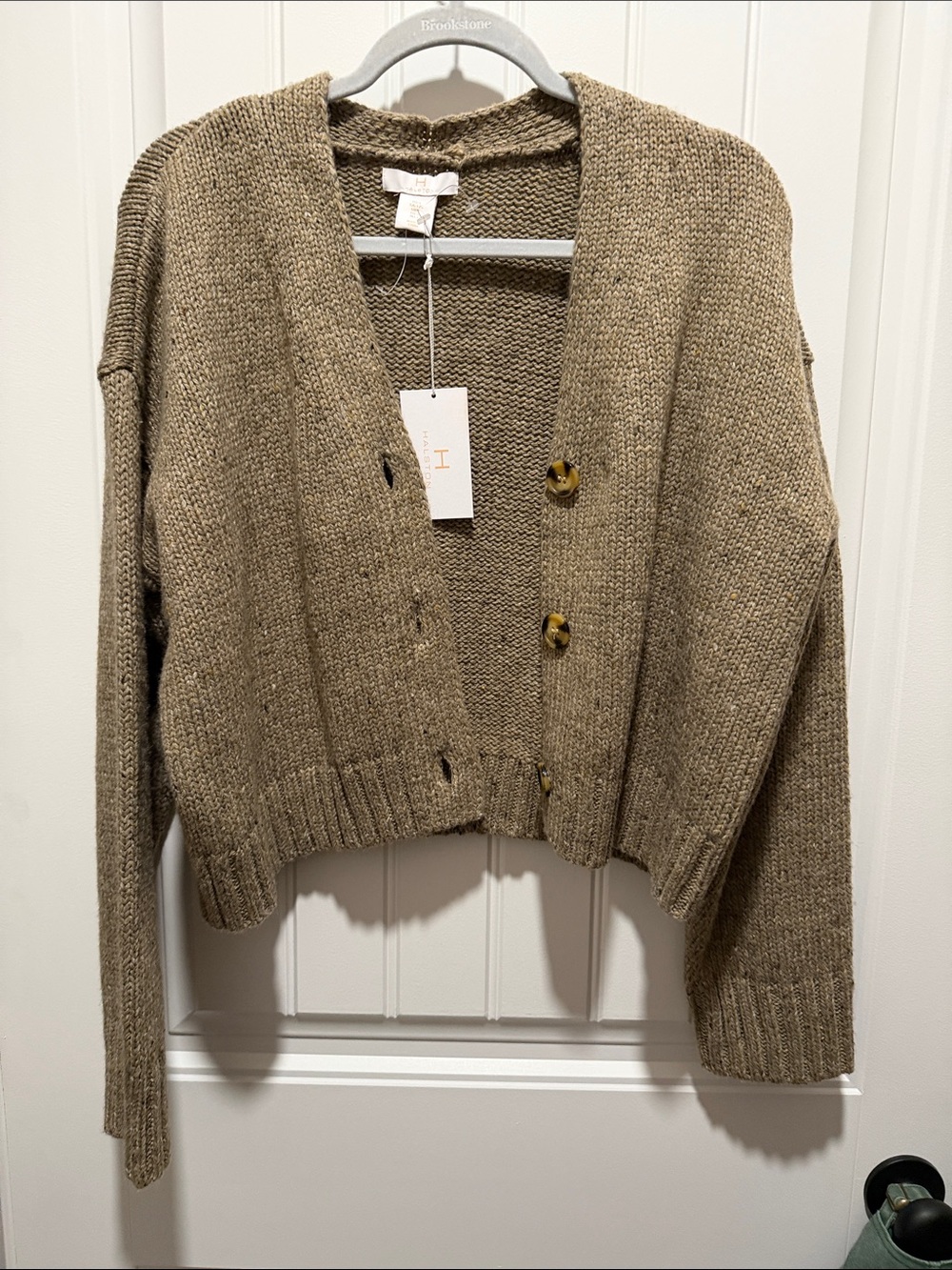 H by Halston Cropped Button-Front Cardigan - Taupe Brown